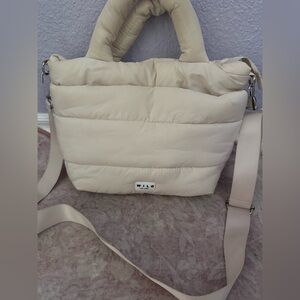 Wilo The Label puffer nylon crossbody bag beige off white color